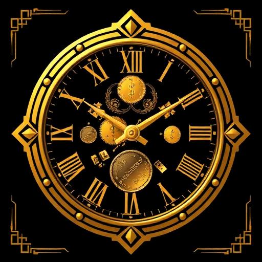 Ícone de pagamento rápido - relógio dourado vintage com símbolos de moeda